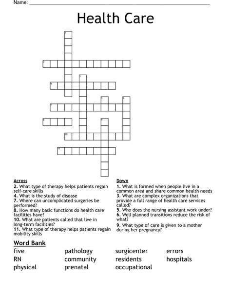 Big name in health care Crossword Clue